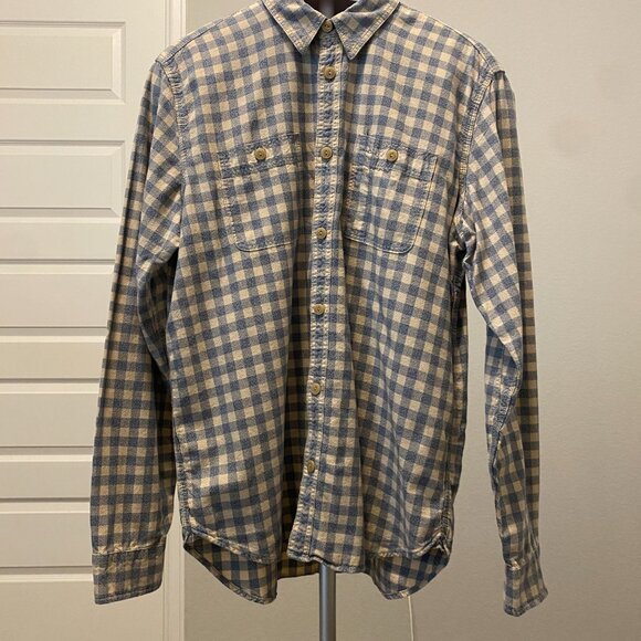 Gap 1969 Men's Plaid Flannel Shirt - Blue & Beige Check, Size Large (Neck 37/16) - Picture 4 of 6